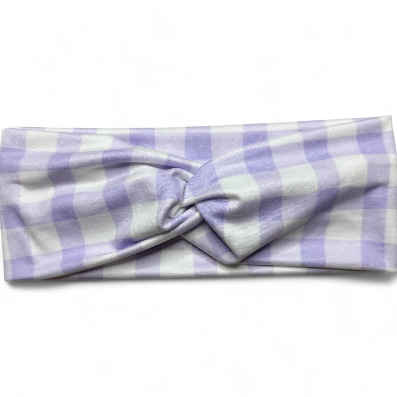 Extra Wide Twist Headband • Lavender Gingham